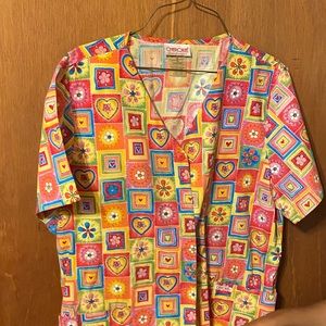 7 scrub tops, 8 scrub jackets